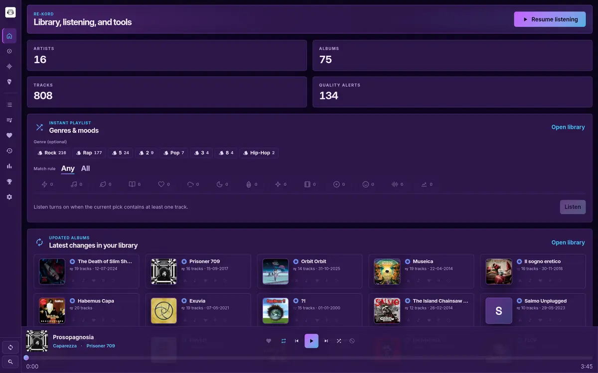 RE-KORD dashboard — Neon theme